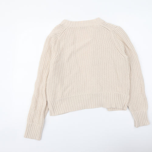 Classic Womens Beige V-Neck Cotton Cape Jumper Size 10