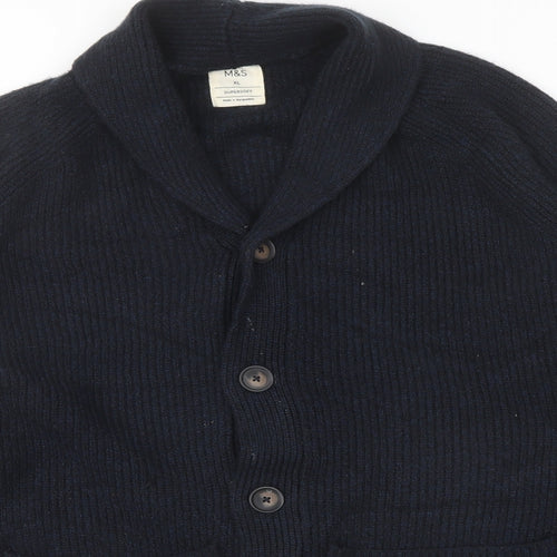Marks and Spencer Mens Blue V-Neck Acrylic Cardigan Jumper Size XL Long Sleeve
