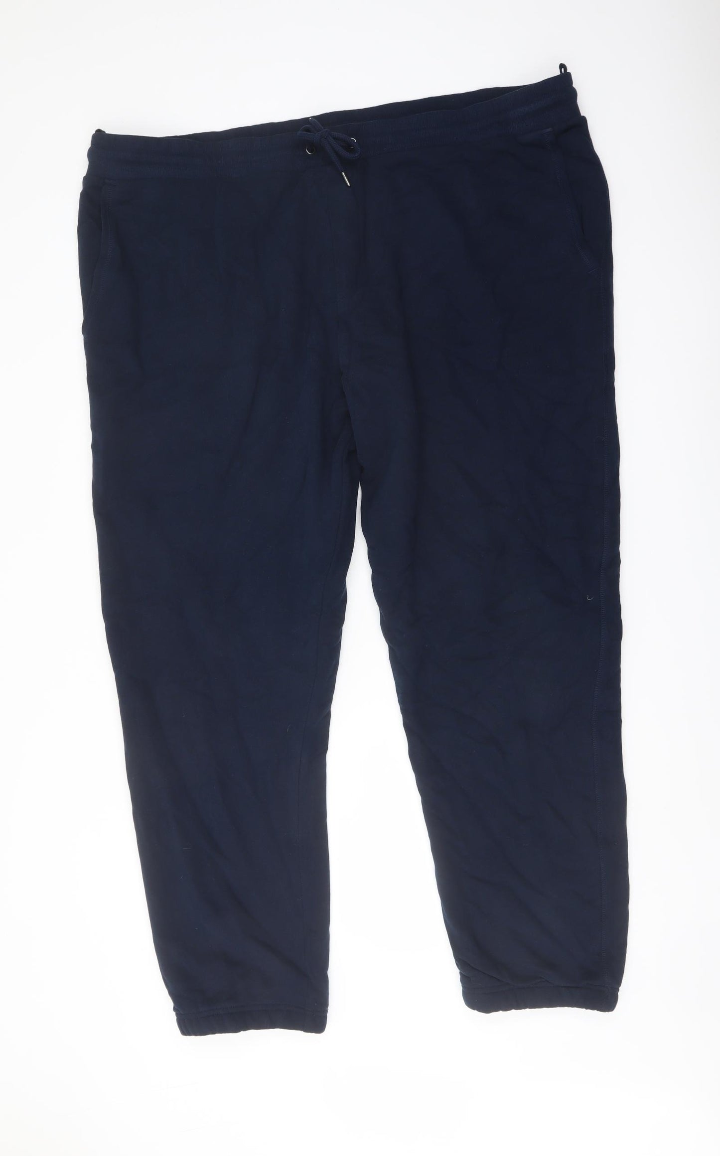Marks and Spencer Mens Blue Cotton Trousers Size 3XL L29 in Regular Drawstring