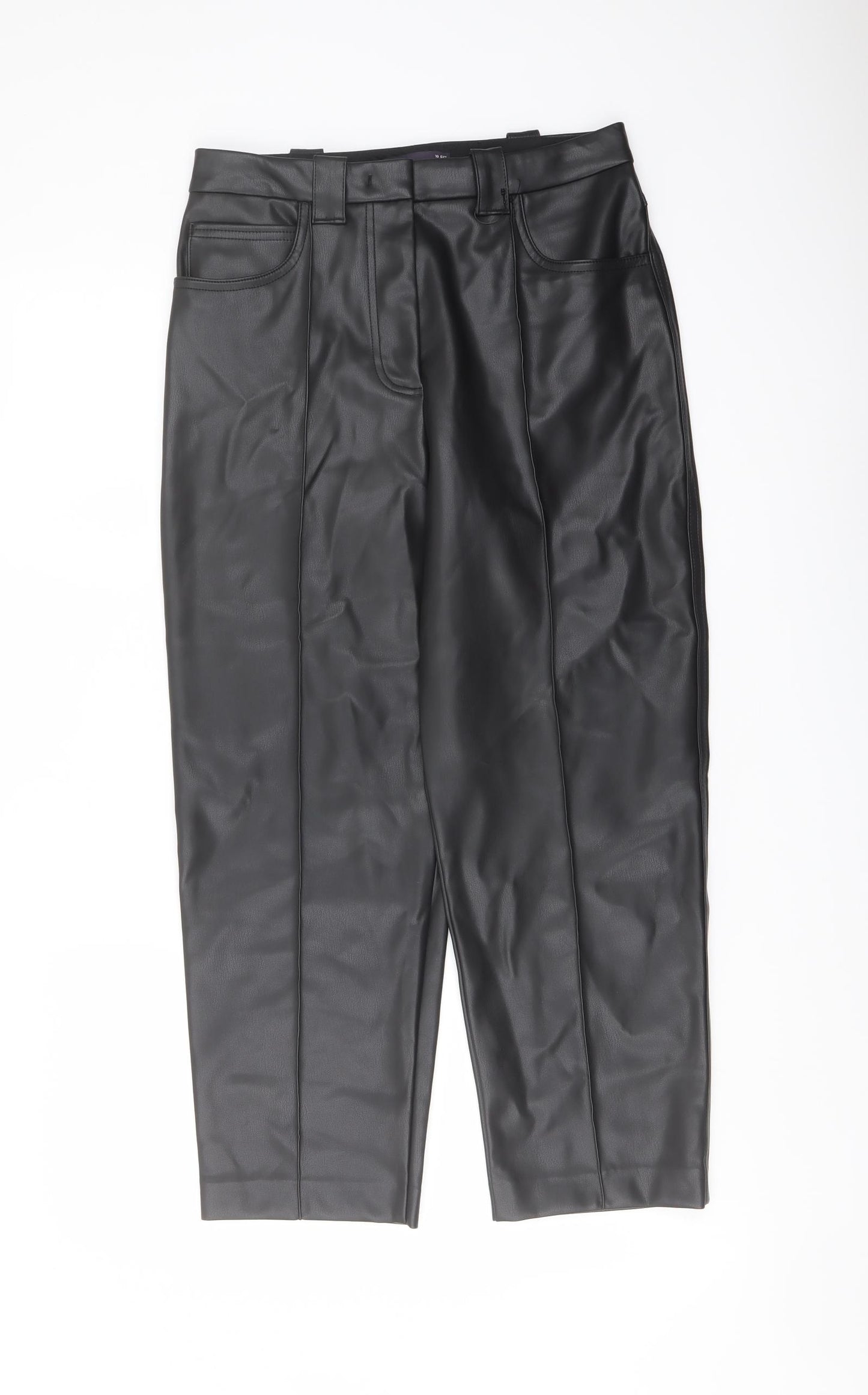 Marks and Spencer Womens Black Polyester Trousers Size 10 L24 in Regular Button
