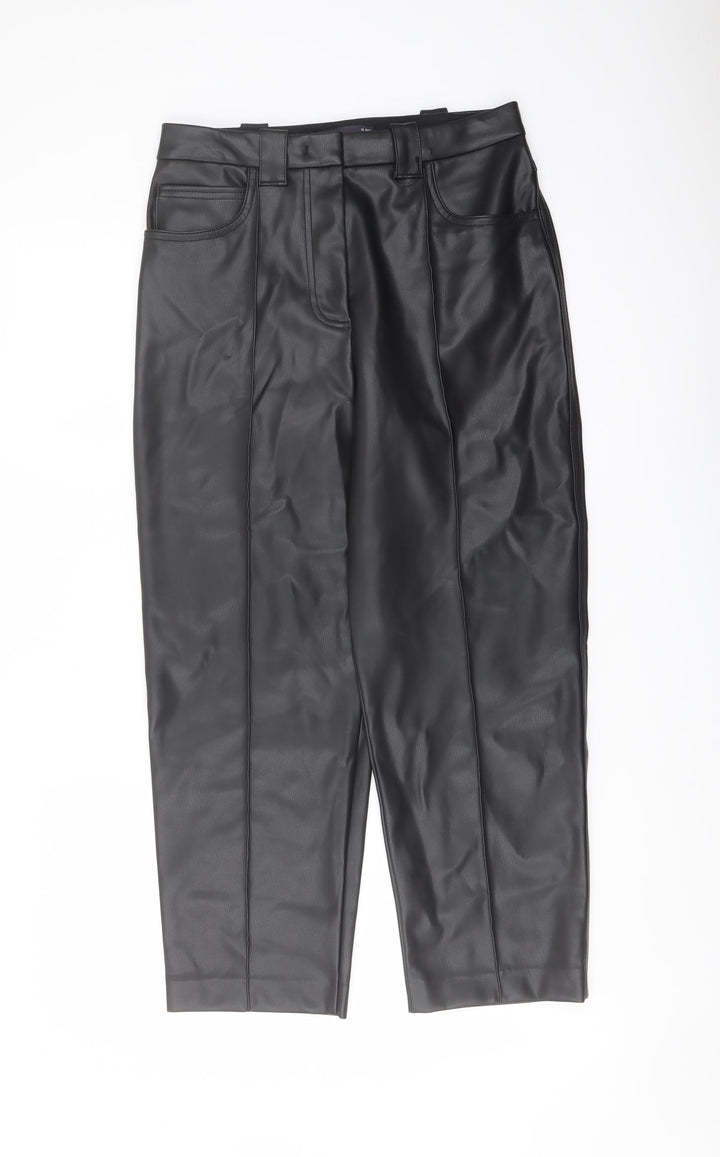 Marks and Spencer Womens Black Polyester Trousers Size 10 L24 in Regular Button
