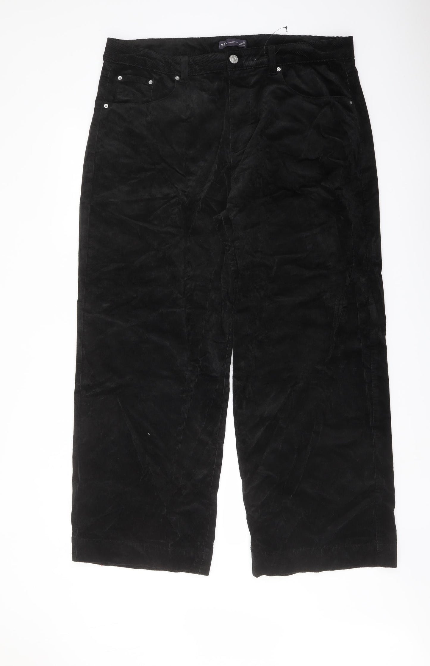 Marks and Spencer Womens Black Cotton Trousers Size 20 L29 in Regular Button
