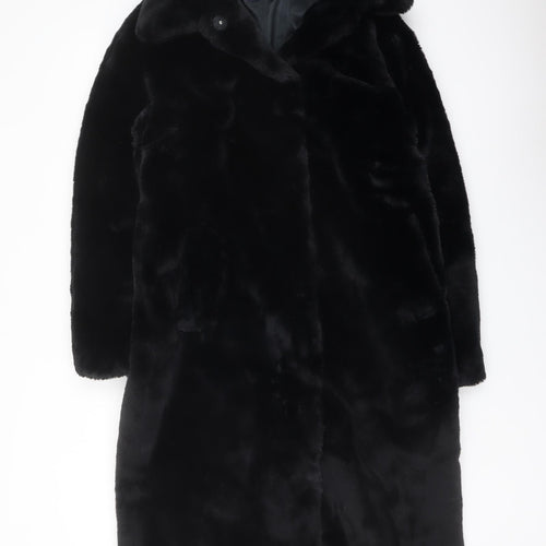 Marks and Spencer Womens Black Overcoat Coat Size 10 Snap