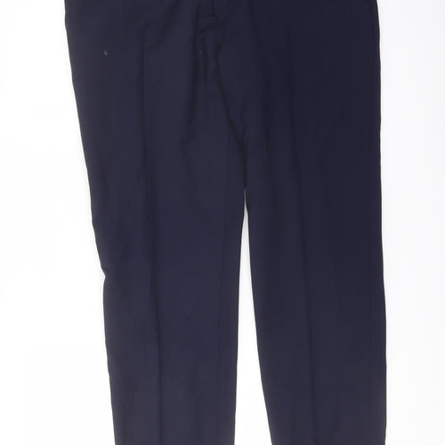 Marks and Spencer Mens Blue Wool Trousers Size 34 in L28 in Slim Buckle