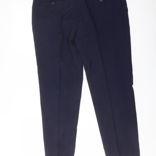 Marks and Spencer Mens Blue Wool Trousers Size 34 in L28 in Slim Buckle