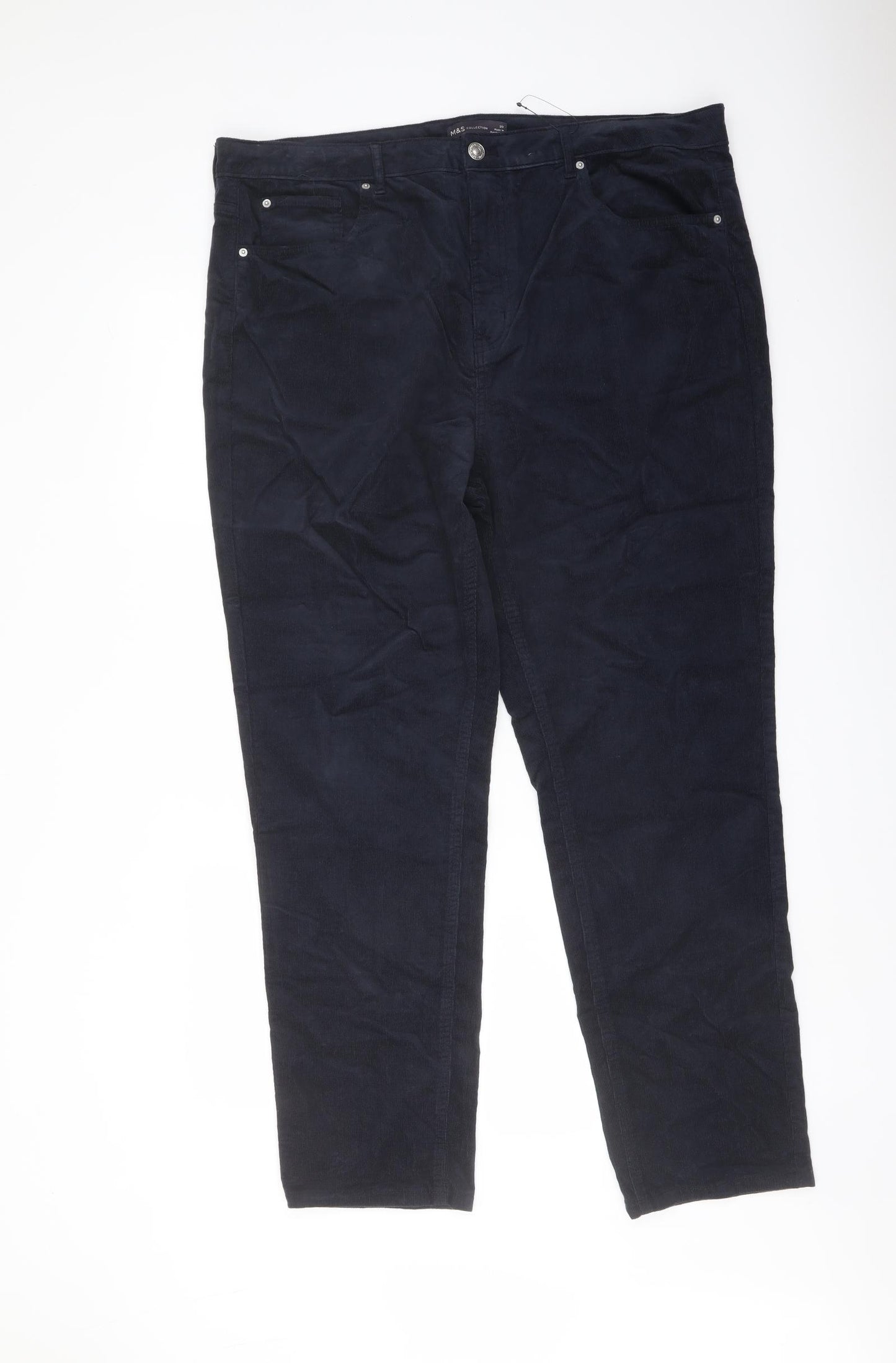 Marks and Spencer Womens Blue Cotton Trousers Size 20 L29 in Regular Button