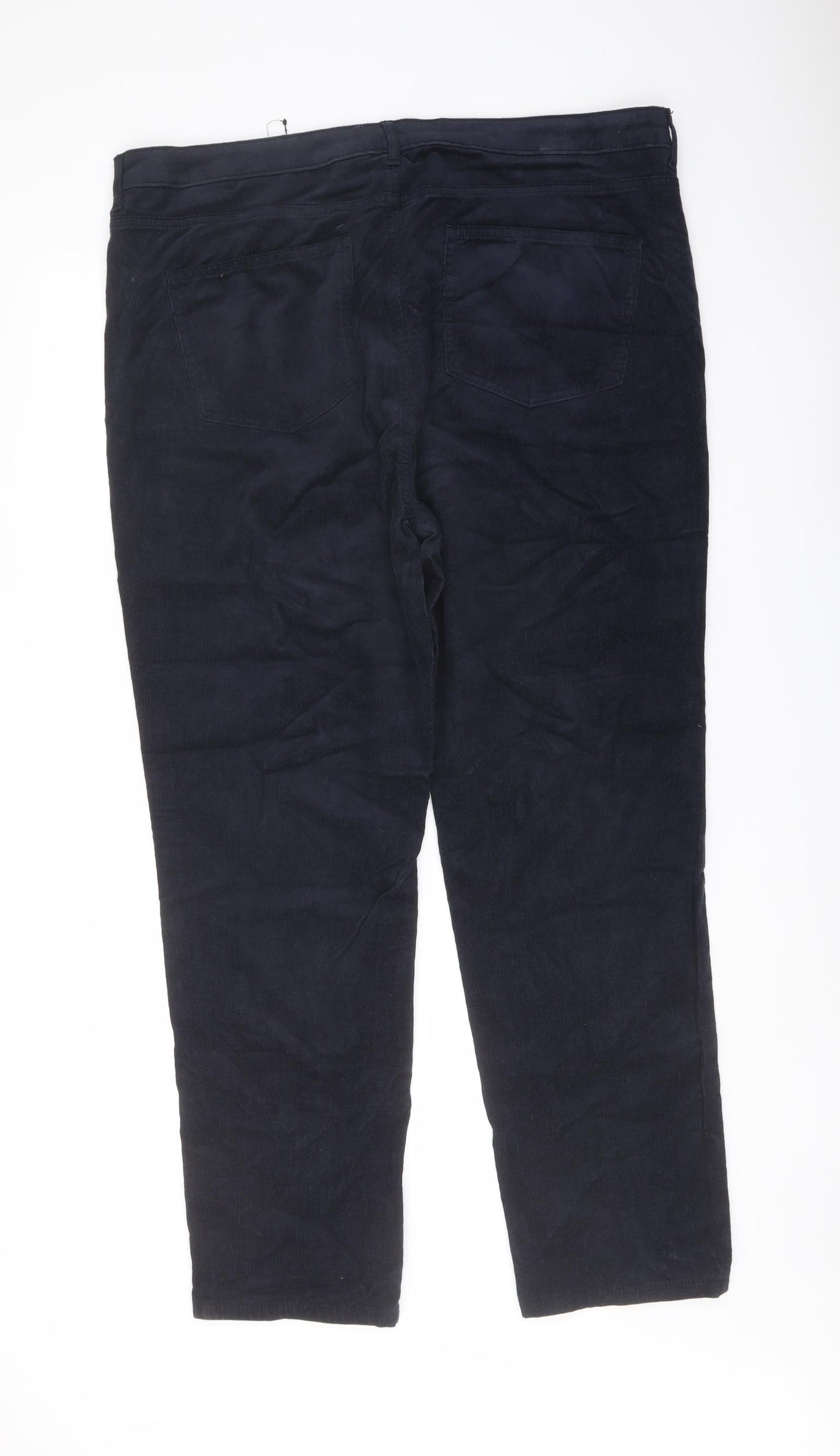 Marks and Spencer Womens Blue Cotton Trousers Size 20 L29 in Regular Button