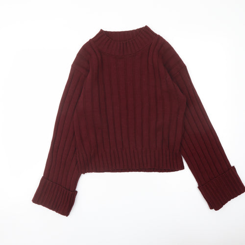 Boohoo Womens Red Roll Neck Acrylic Pullover Jumper Size S
