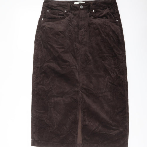 Marks and Spencer Womens Brown Cotton A-Line Skirt Size 12 Button