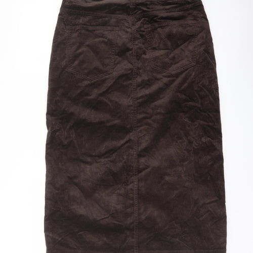 Marks and Spencer Womens Brown Cotton A-Line Skirt Size 12 Button