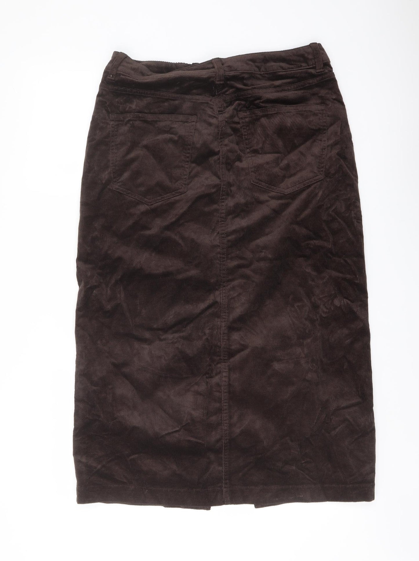 Marks and Spencer Womens Brown Cotton A-Line Skirt Size 12 Button