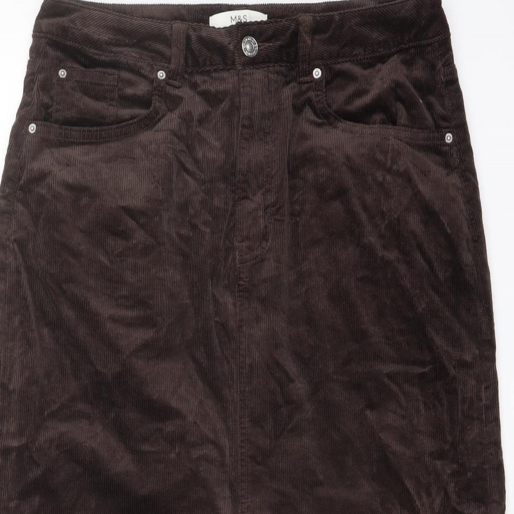 Marks and Spencer Womens Brown Cotton A-Line Skirt Size 12 Button
