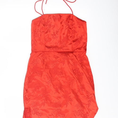 PRETTYLITTLETHING Womens Red Geometric Polyester Mini Size 10 Square Neck Zip