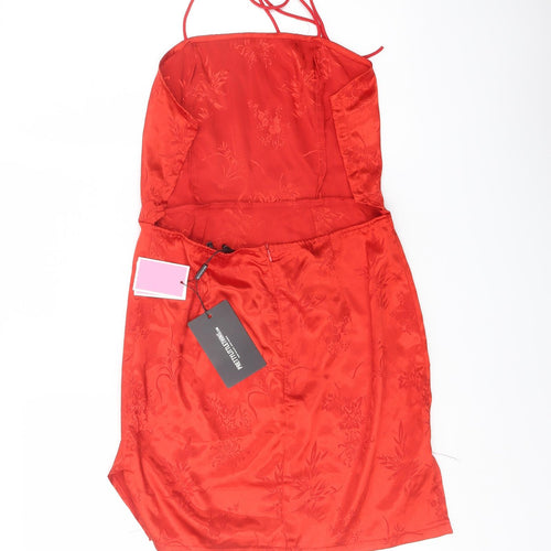 PRETTYLITTLETHING Womens Red Geometric Polyester Mini Size 10 Square Neck Zip