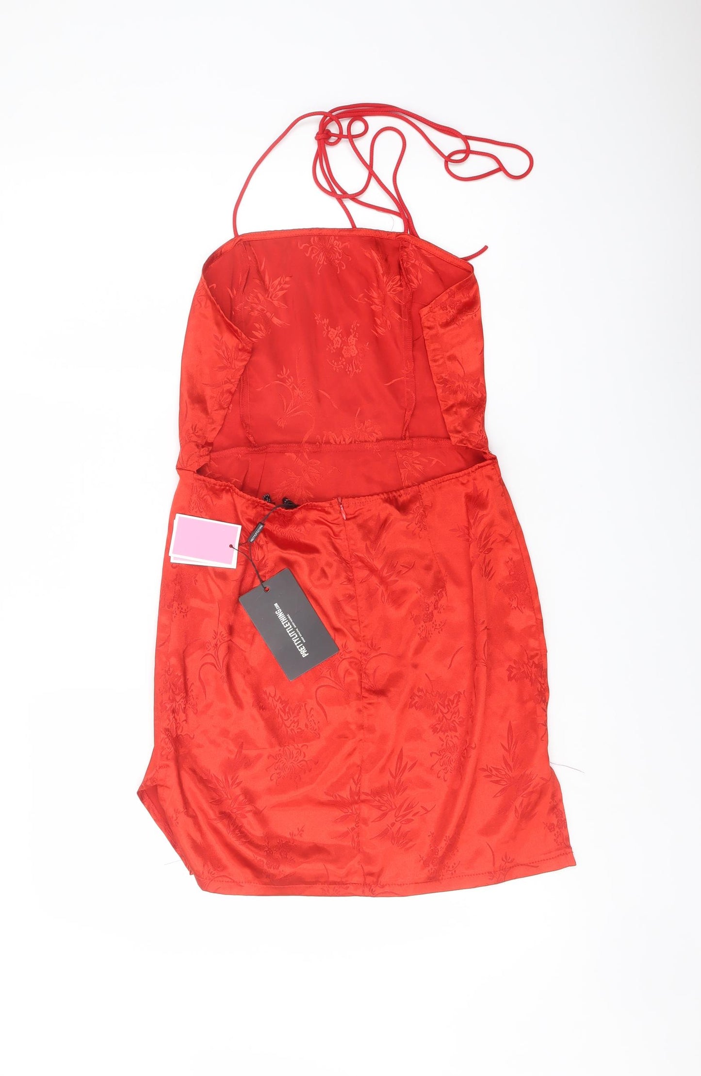 PRETTYLITTLETHING Womens Red Geometric Polyester Mini Size 10 Square Neck Zip