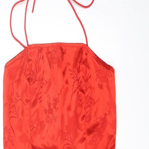 PRETTYLITTLETHING Womens Red Geometric Polyester Mini Size 10 Square Neck Zip