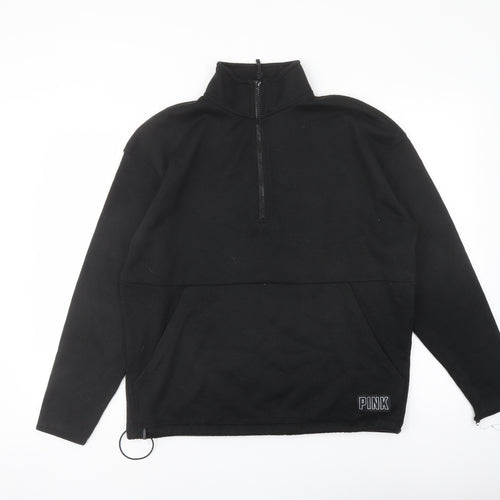 PINK Womens Black Polyester Pullover Sweatshirt Size S Zip