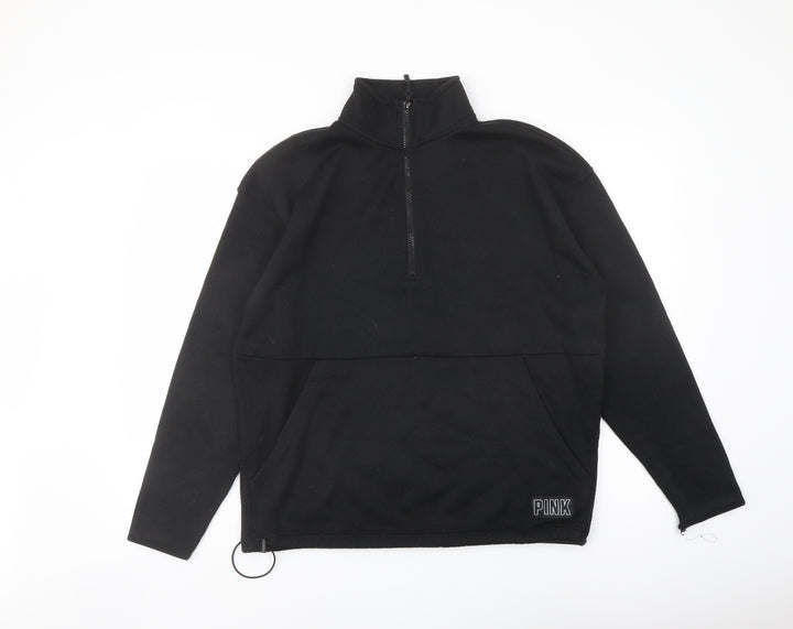 PINK Womens Black Polyester Pullover Sweatshirt Size S Zip