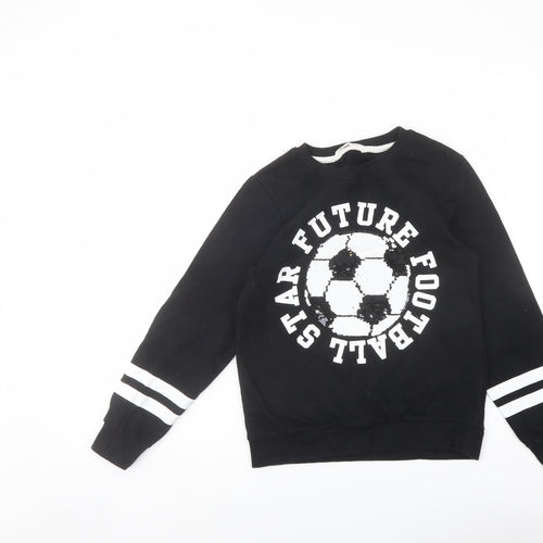 H&M Girls Black Cotton Pullover Sweatshirt Size 9-10 Years Pullover