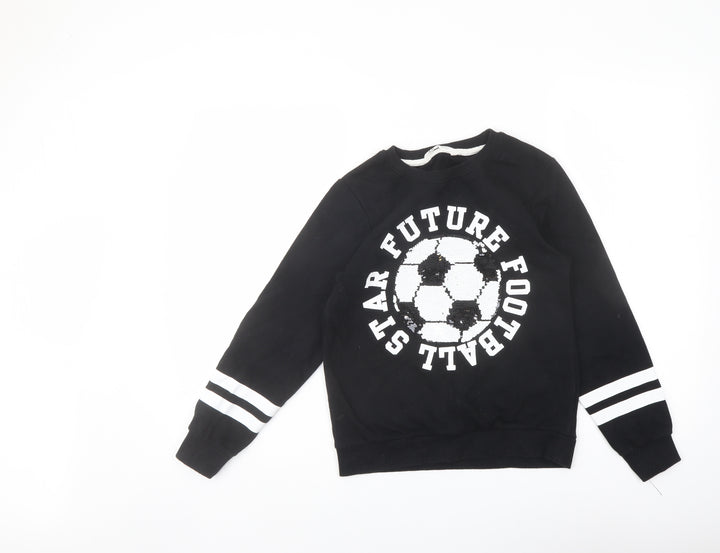 H&M Girls Black Cotton Pullover Sweatshirt Size 9-10 Years Pullover