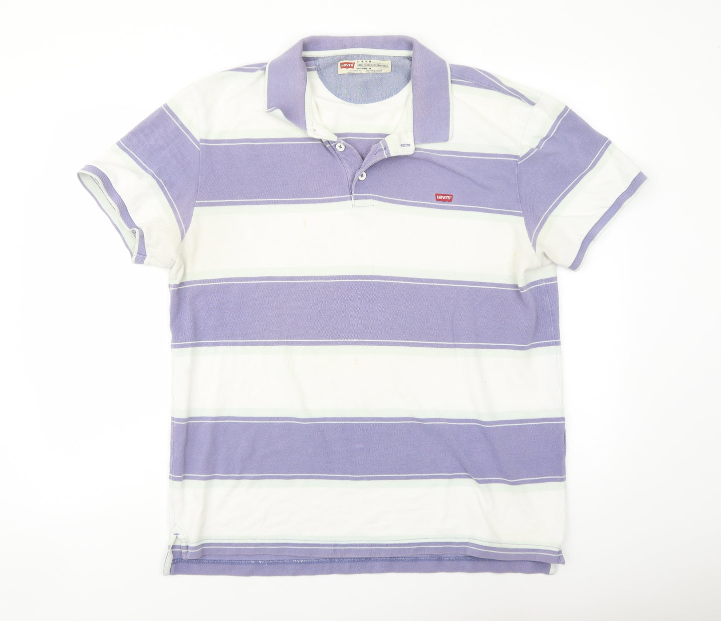 Levi's Mens Purple Striped Cotton Polo Size XL Collared Button