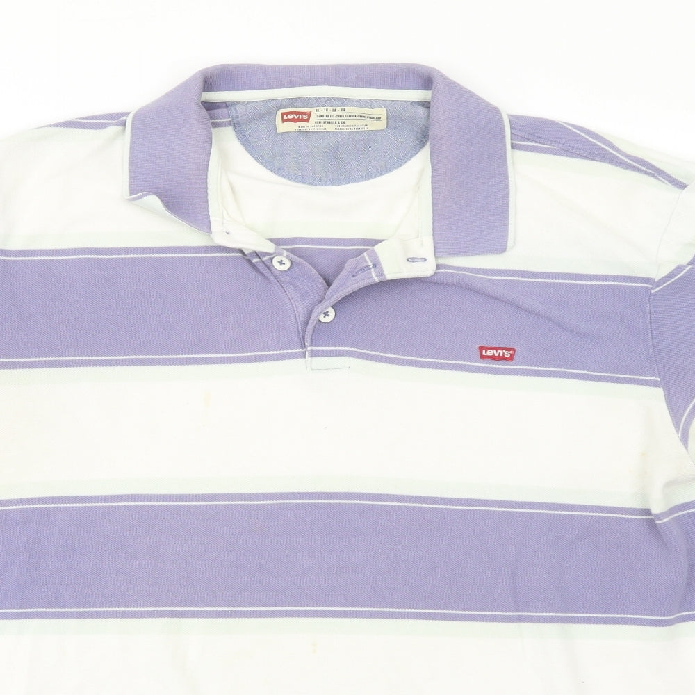 Levi's Mens Purple Striped Cotton Polo Size XL Collared Button