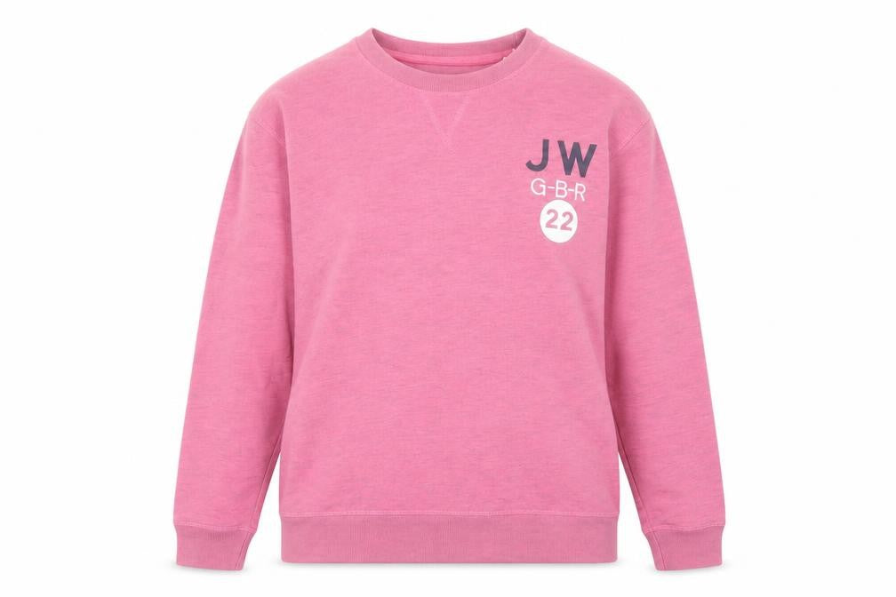 Front view of Jack Wills women’s pink cotton pullover sweatshirt, size UK 6, pullover