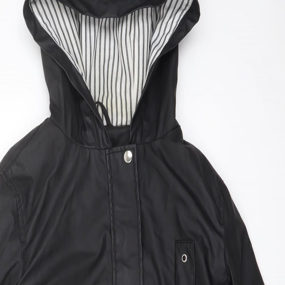 New Look Womens Black Rain Coat Coat Size 10 Zip
