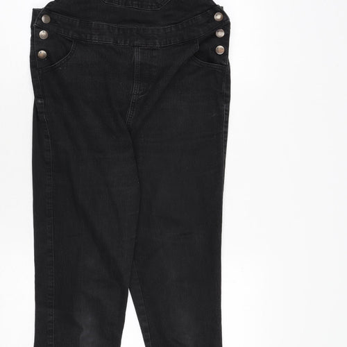 Red Herring Womens Black Cotton Dungaree One-Piece Size 12 L25 in Button