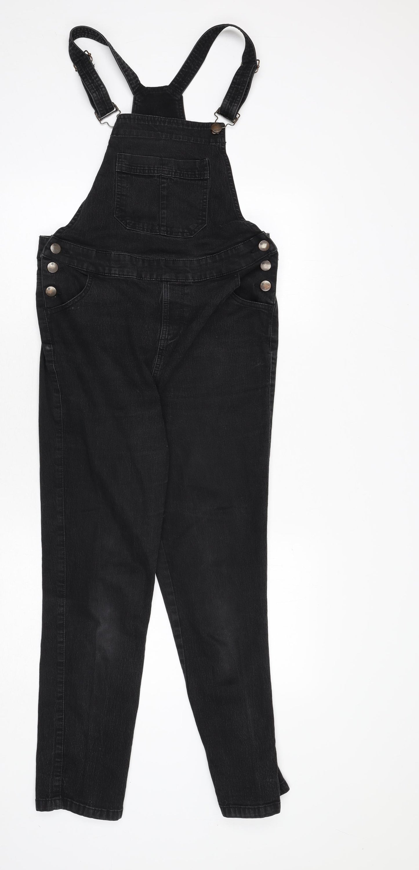 Red Herring Womens Black Cotton Dungaree One-Piece Size 12 L25 in Button