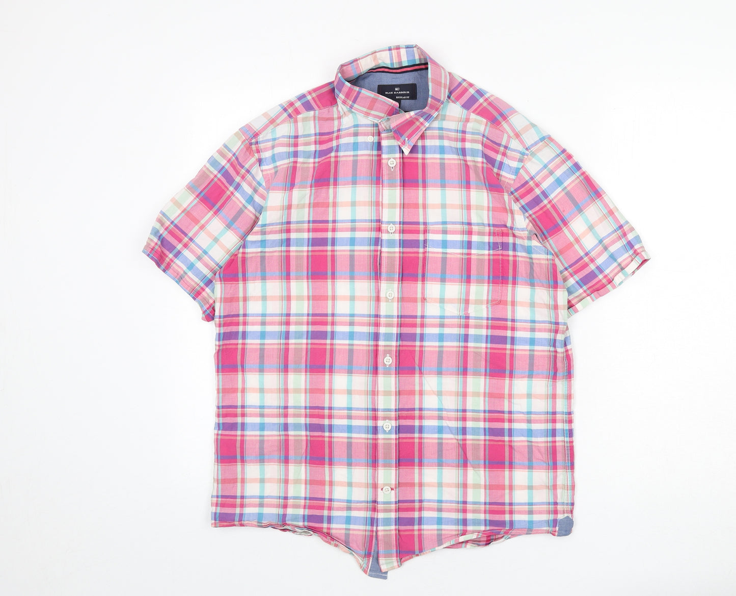 Blue Harbour Mens Multicoloured Plaid Cotton Button-Up Size S Collared Button