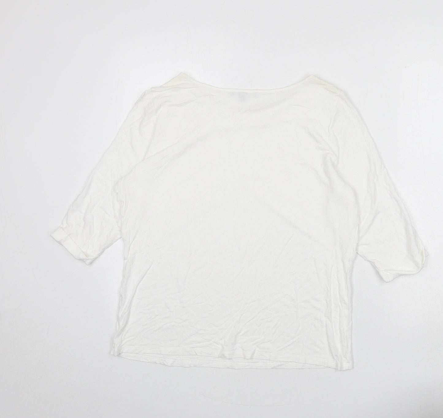 Per Una Womens White Polyester Basic T-Shirt Size 16 Round Neck - Ruffle Detail