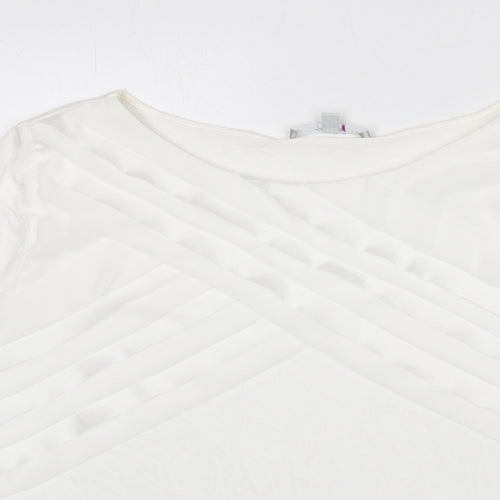 Per Una Womens White Polyester Basic T-Shirt Size 16 Round Neck - Ruffle Detail