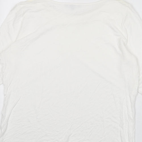 Per Una Womens White Polyester Basic T-Shirt Size 16 Round Neck - Ruffle Detail