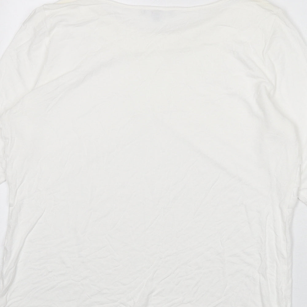 Per Una Womens White Polyester Basic T-Shirt Size 16 Round Neck - Ruffle Detail