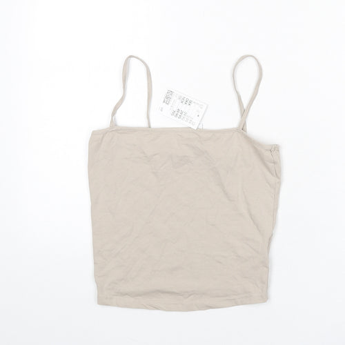 Divided by H&M Womens Beige Cotton Camisole Tank Size S Square Neck - Cropped