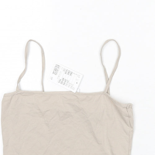 Divided by H&M Womens Beige Cotton Camisole Tank Size S Square Neck - Cropped