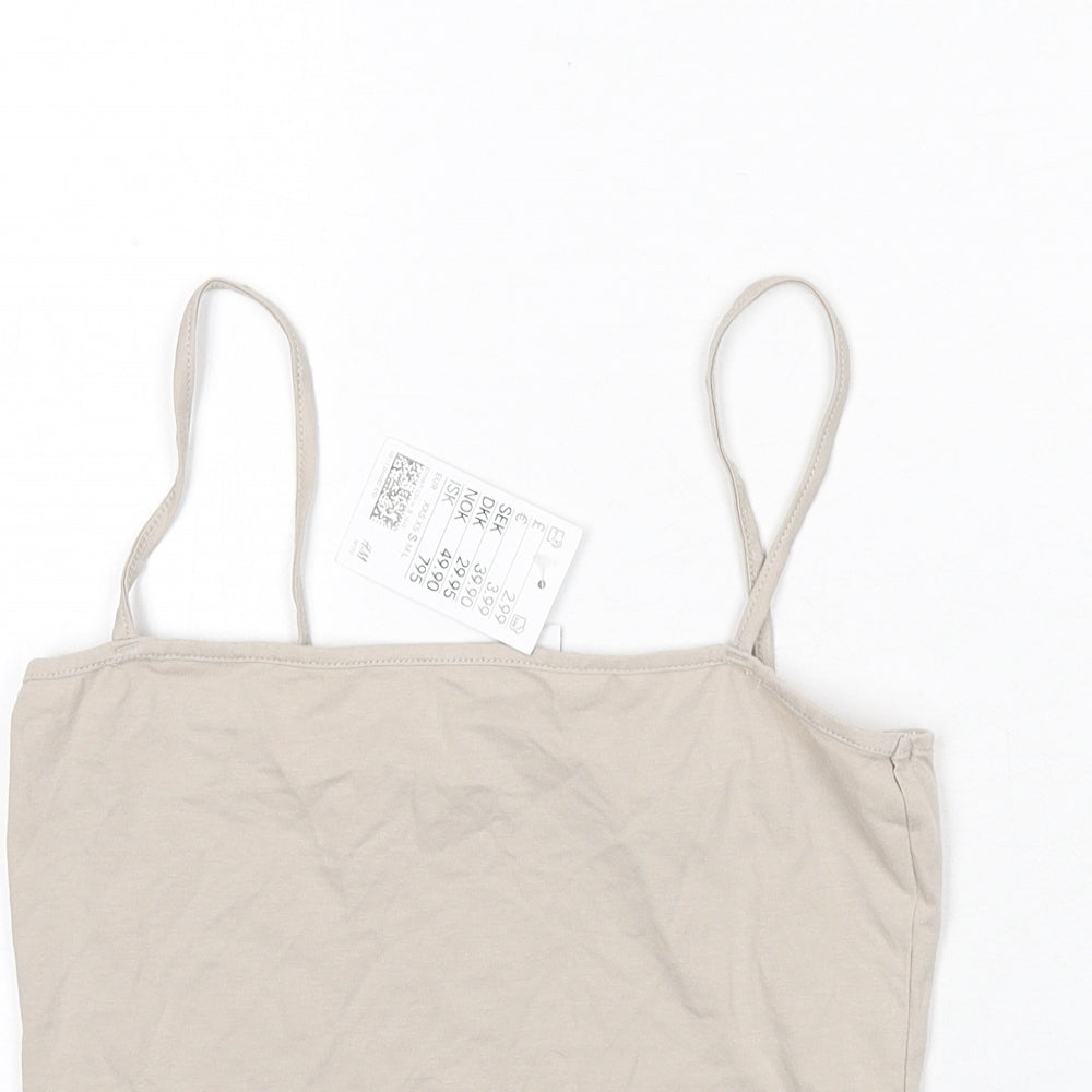 Divided by H&M Womens Beige Cotton Camisole Tank Size S Square Neck - Cropped