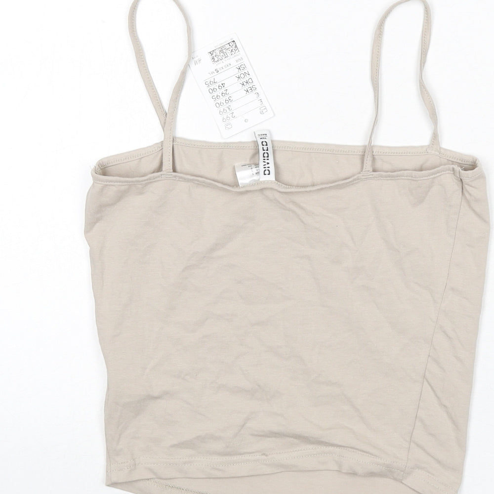 Divided by H&M Womens Beige Cotton Camisole Tank Size S Square Neck - Cropped