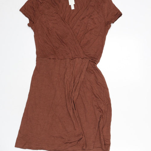 H&M Womens Brown Cotton A-Line Size M V-Neck Pullover - Tie Detail