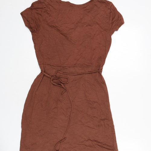 H&M Womens Brown Cotton A-Line Size M V-Neck Pullover - Tie Detail