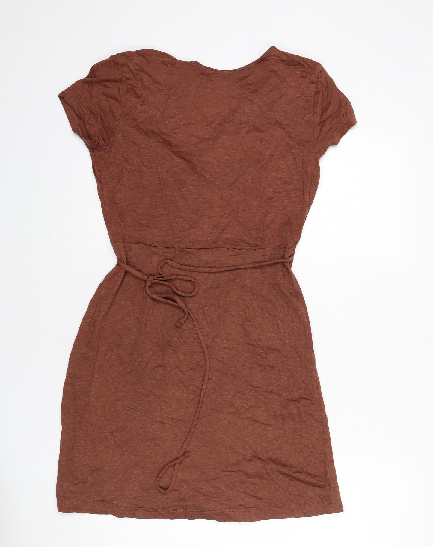 H&M Womens Brown Cotton A-Line Size M V-Neck Pullover - Tie Detail