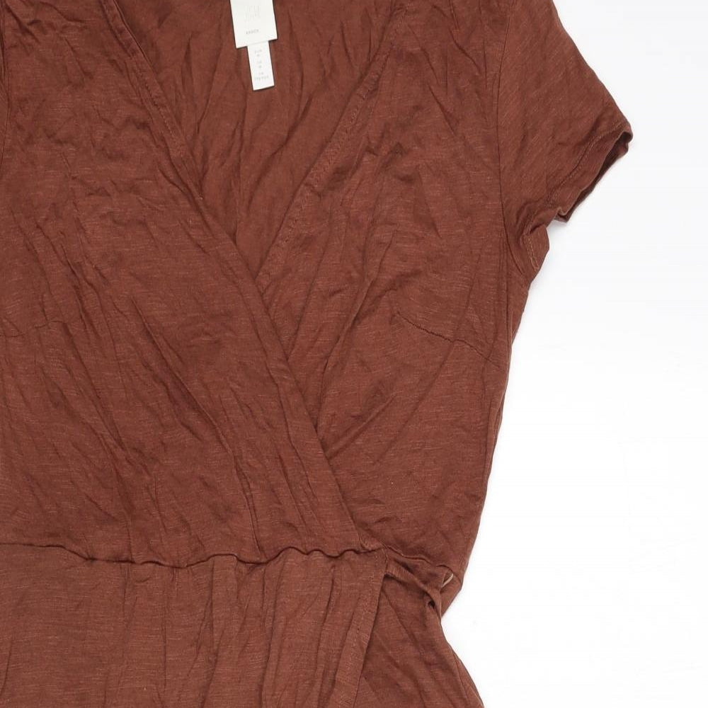 H&M Womens Brown Cotton A-Line Size M V-Neck Pullover - Tie Detail