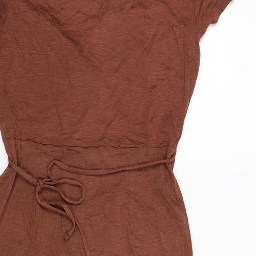 H&M Womens Brown Cotton A-Line Size M V-Neck Pullover - Tie Detail