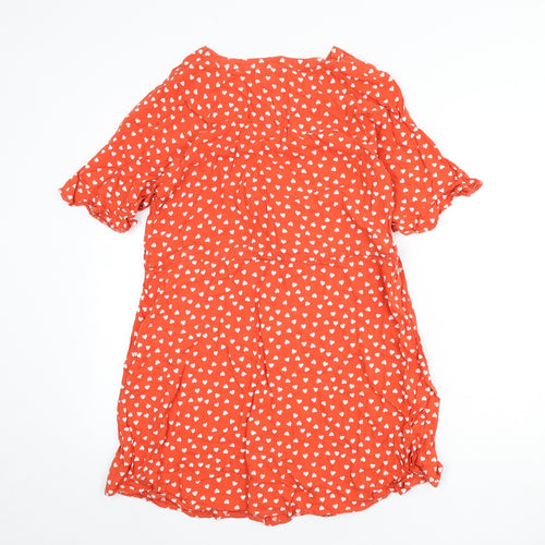NEXT Womens Red Geometric Viscose A-Line Size 12 V-Neck Pullover - Heart Print