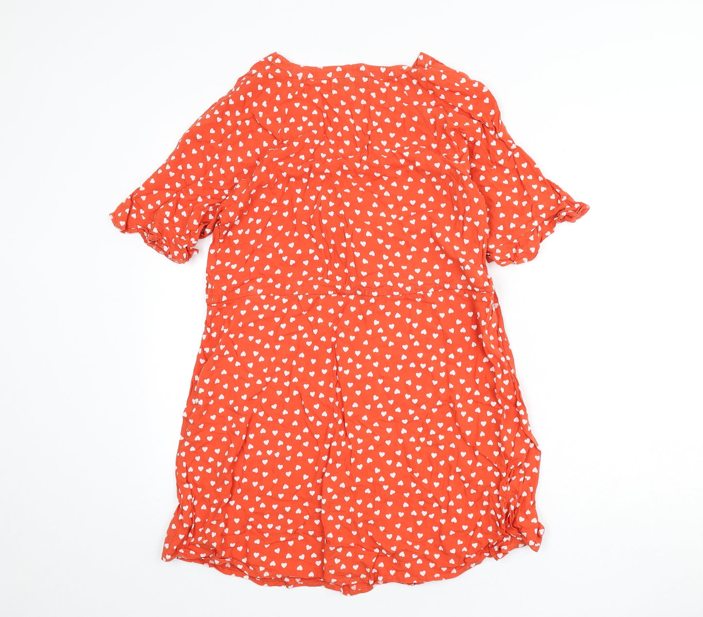 NEXT Womens Red Geometric Viscose A-Line Size 12 V-Neck Pullover - Heart Print