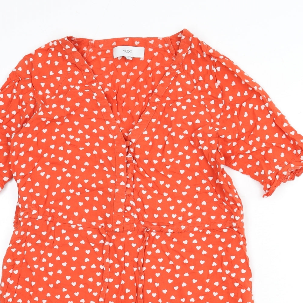 NEXT Womens Red Geometric Viscose A-Line Size 12 V-Neck Pullover - Heart Print