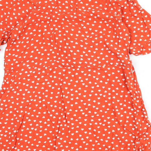 NEXT Womens Red Geometric Viscose A-Line Size 12 V-Neck Pullover - Heart Print