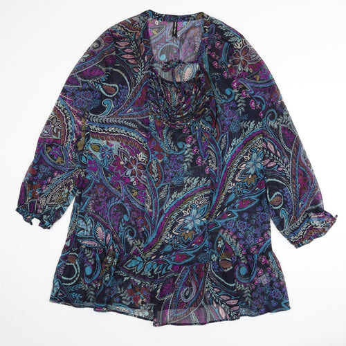 Marks and Spencer Womens Multicoloured Geometric Polyester A-Line Size 16 V-Neck Tie - Sheer, Paisley