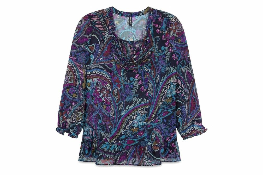 Marks and Spencer Womens Multicoloured Geometric Polyester A-Line Size 16 V-Neck Tie - Sheer, Paisley